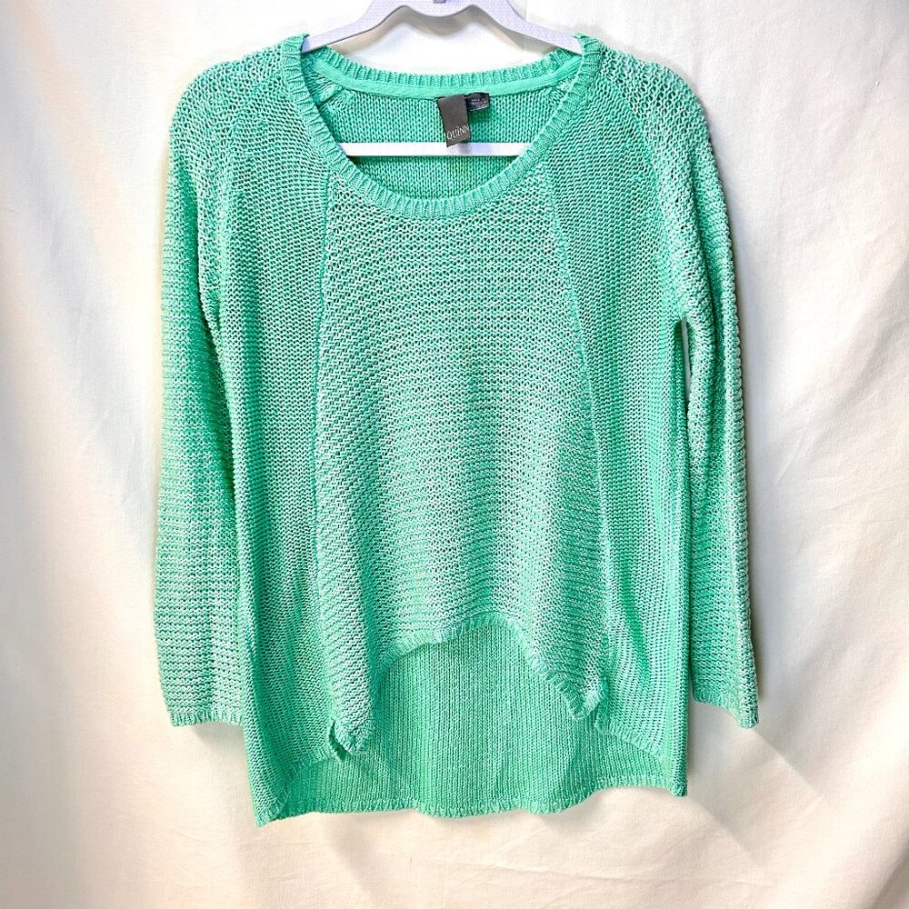 Quinn Teal Mint Green Loose Knit Crop Front  Sweater Size M
